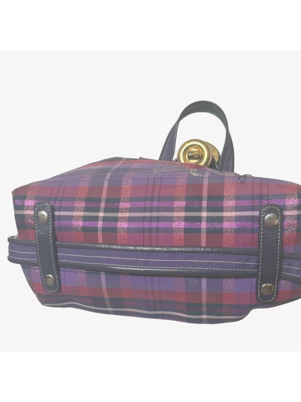 Coach Poppy Purple Tartan Plaid Limited Ed Bag W Purple Patent Leather No 15884 - Picture 8 of 11